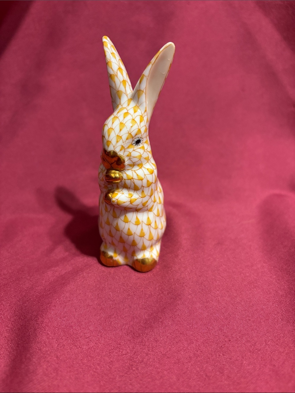 Herend Mustard Fishnet Porcelain Standing Bunny Figurine